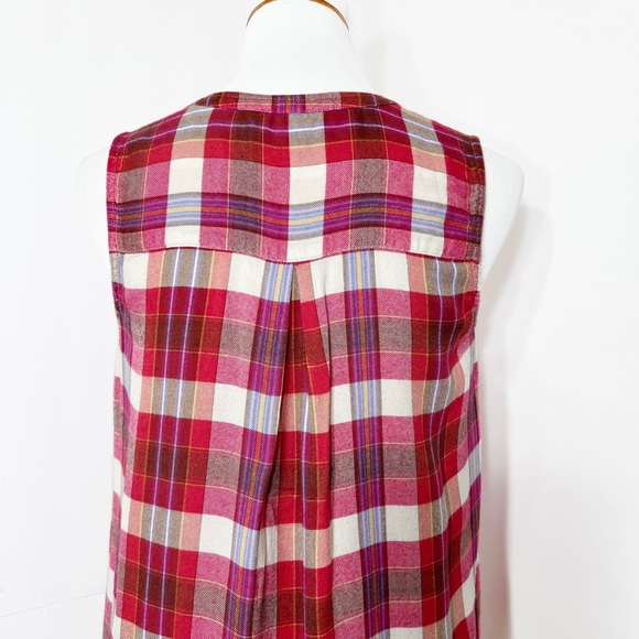 Lucky Brand Colorful Plaid Sleeveless Buttondown Tunic Top, Red Pink White - Picture 6 of 10